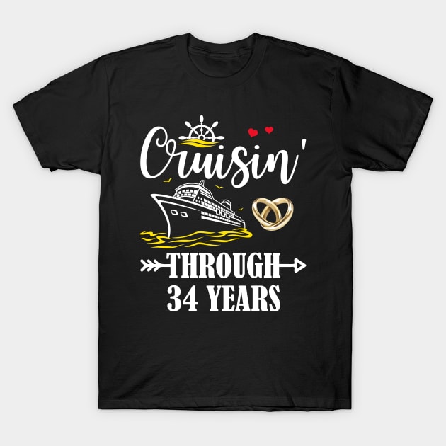 Cruising Through 34 Years Family 34th Anniversary Cruise Couple T-Shirt by Davito Pinebu 